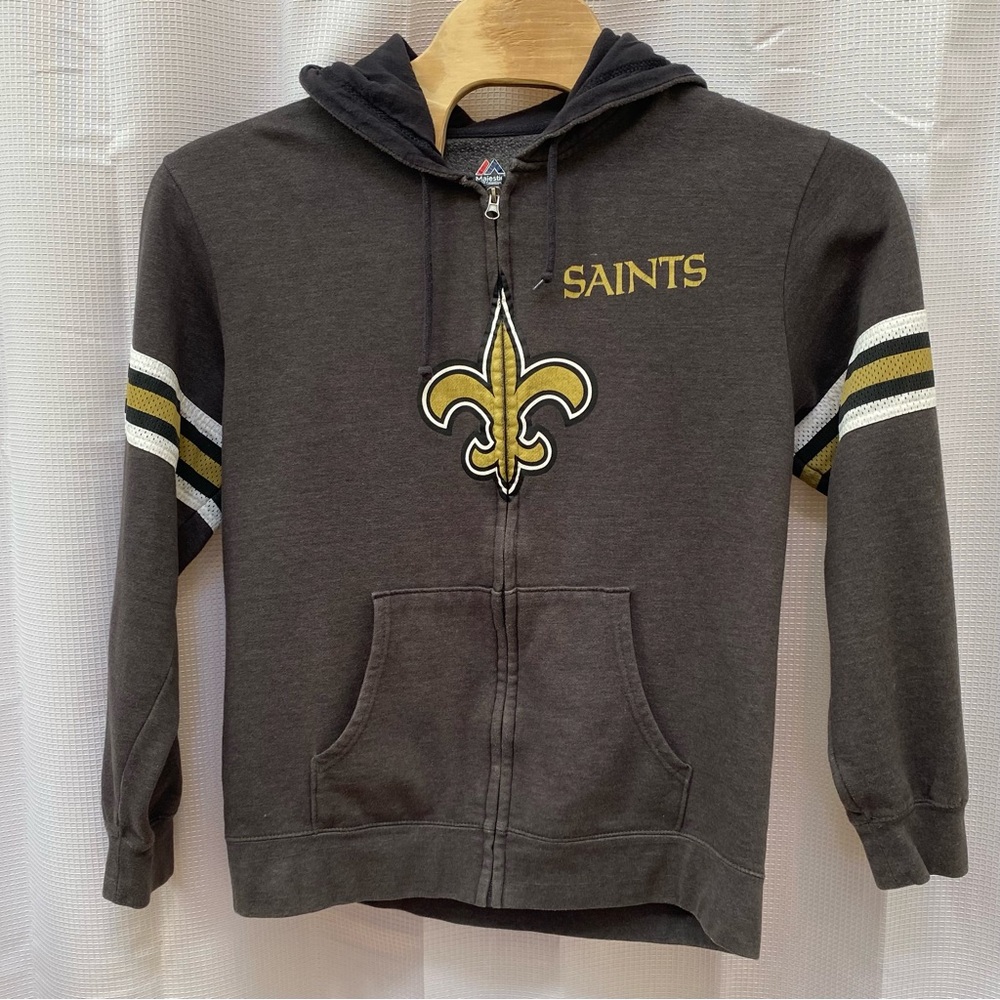 MAJESTIC Distressed New Orleans Saints Zip Up Hoodie Jacket XL